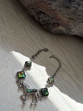 SILVER HORSE BRACELET WITH ABALONE INLAY